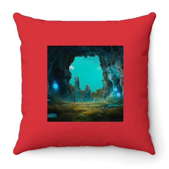 Bioluminescent Underground Landscapes Throw Pillows