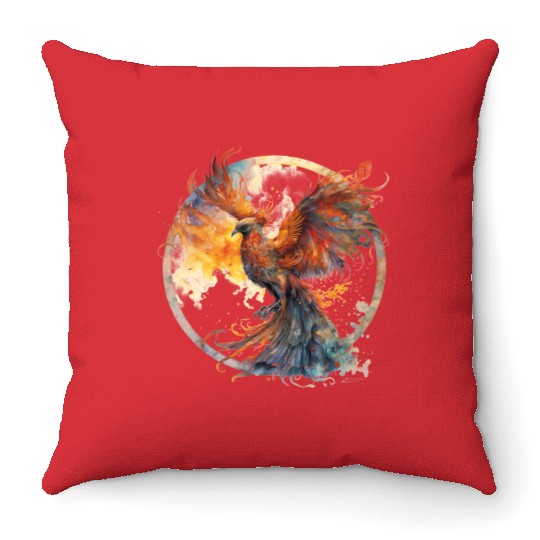 Fire Phoenix Watercolor Clipart Throw Pillows