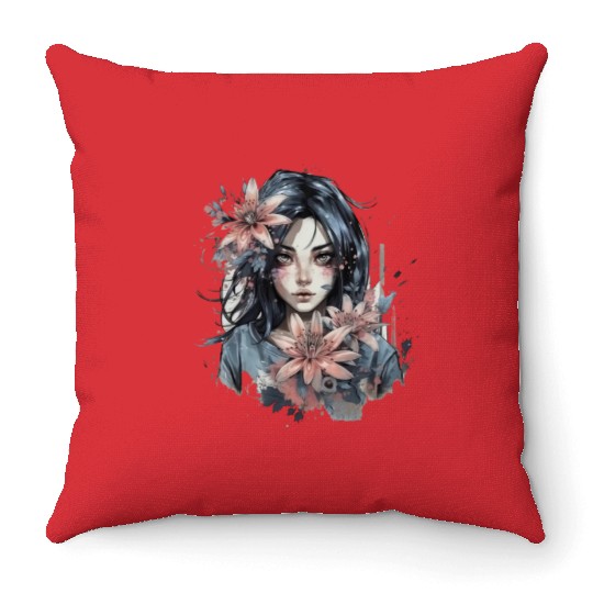 Japanese Spider Lily Soft Anime Aesthetic Flower Throw Pillows