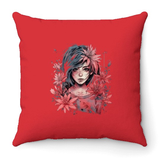 Japanese Spider Lily Soft Anime Aesthetic Flower Throw Pillows