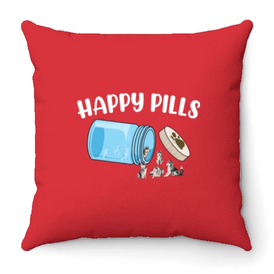 Happy Pills Siberian Husky Funny Dog Lover Humor Throw Pillows