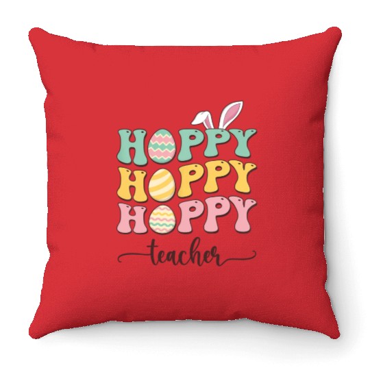 Easter Teacher Bunny Happy Easter Egg Retro Girl Throw Pillows