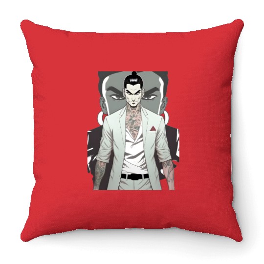 Japan Yakuza Greeny Face Throw Pillows