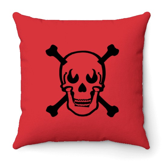 Skull and crossbones design Black Throw Pillows