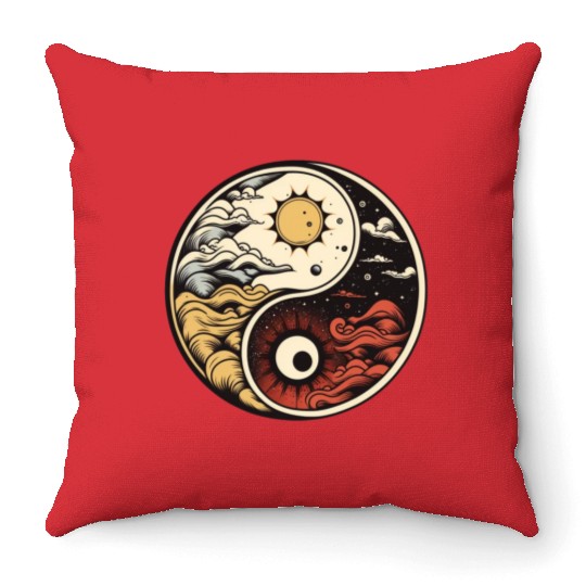 Sun and moon yin yang Throw Pillows