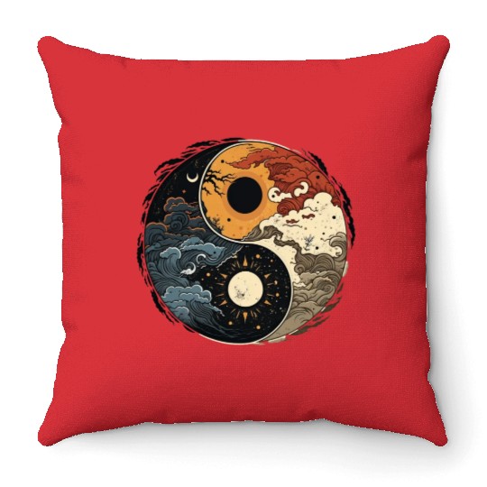 Sun and moon yin yang Throw Pillows
