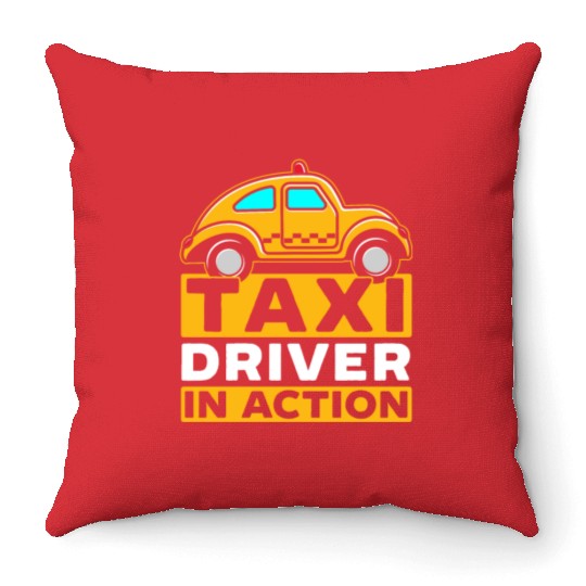 Taxi Driver In Action Taxicab Cab Driver Cabbie Throw Pillows