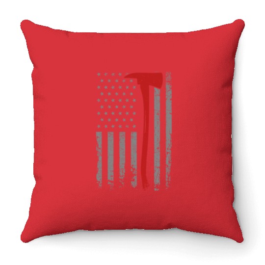Wildland Firefighter Axe American Flag Thin Red Li Throw Pillows