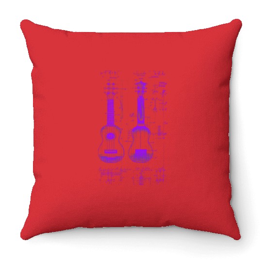 Neon Purple Ukulele Da Vinci Blueprint Throw Pillows