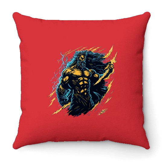 Zeus God of thunder and lightning Throw Pillows