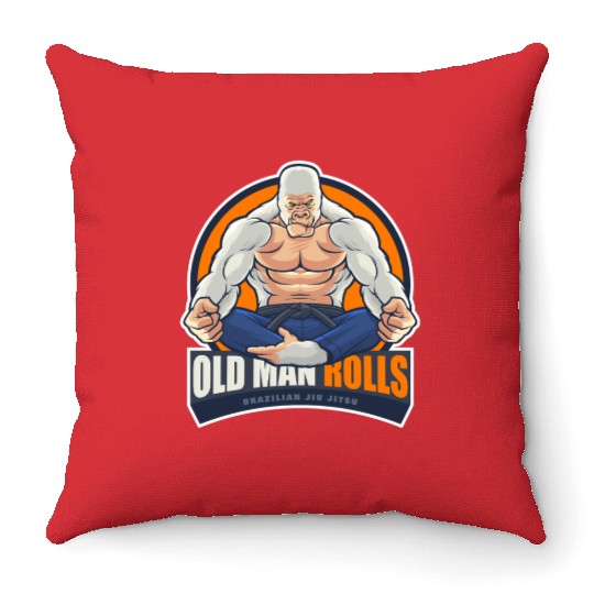 Old Man Rolls Gorilla Jiu Jitsu Fighter Throw Pillows