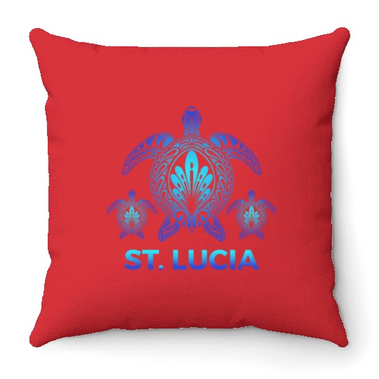 Vintage St. Lucia Ocean Blue Sea Turtle Souvenirs Throw Pillows
