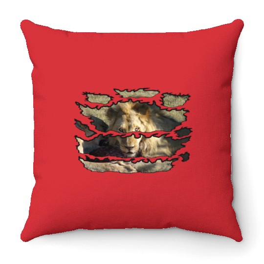 Ripped Wildlife Lion Stare Throw Pillows