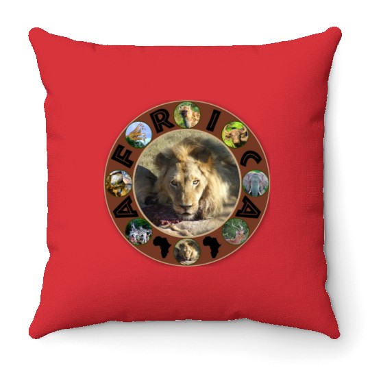 lion stare africa circle Throw Pillows