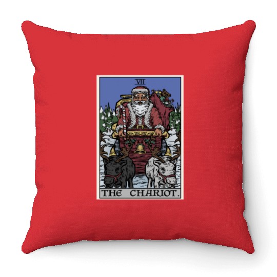 Santa Claus in The Chariot Tarot Card Throw Pillows