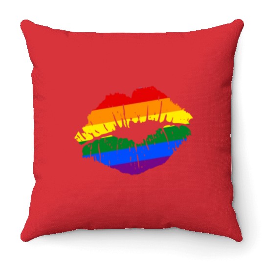 Artistic Gay Pride Rainbow Flag LGBTQ Lips Throw Pillows