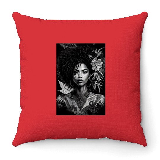 Black-and-White Afrocentric Art Throw Pillows