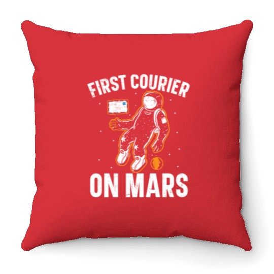 First Courier On Mars Postal Worker Mail Escort Throw Pillows