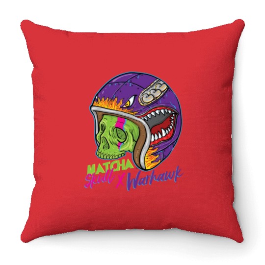 Green Skull Shark Helmet Throw Pillows