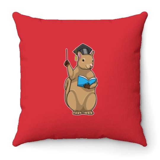 Squirrel As Teacher With Book Throw Pillows