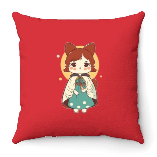 Cat Art Japanese Cat Girl Throw Pillows