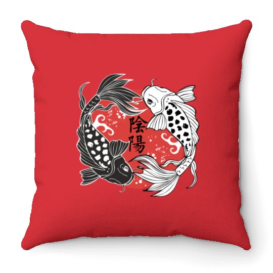 Koi Fish Yin and Yang Koi Fish Lover Gift Throw Pillows