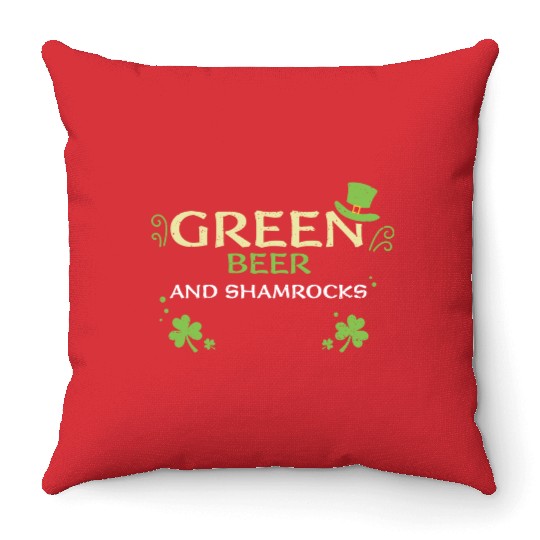 Green beer and shamrocks Throw Pillows