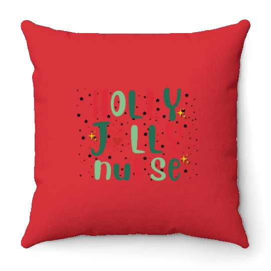 HOLLY JOLLY NURSE 3 Throw Pillows