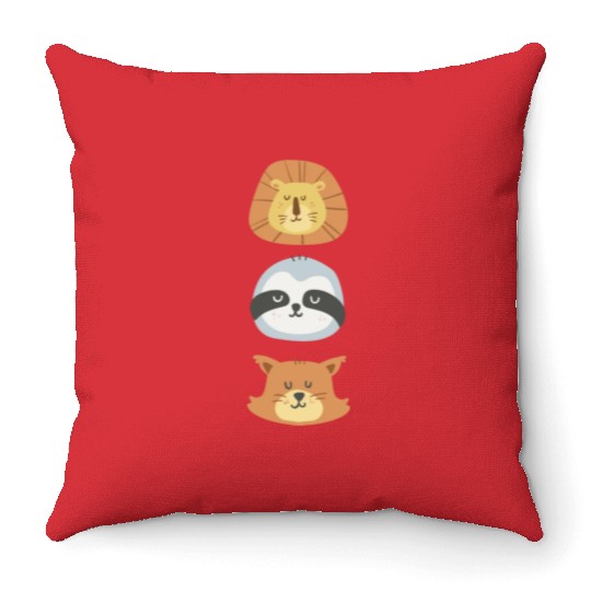 Lion, Sloth and Weasel Throw Pillows