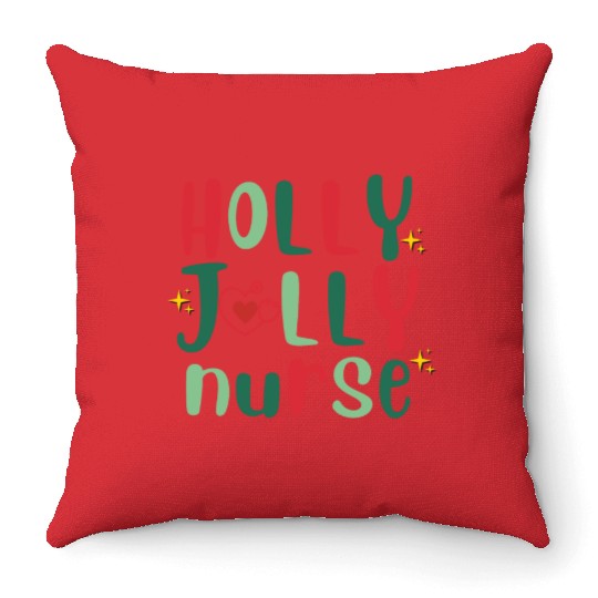 HOLLY JOLLY NURSE4 Throw Pillows
