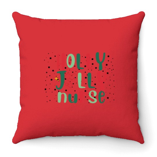 HOLLY JOLLY NURSE Throw Pillows