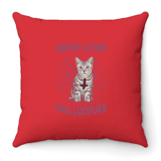 Smoke Catnip Hail Lucifurr Throw Pillows
