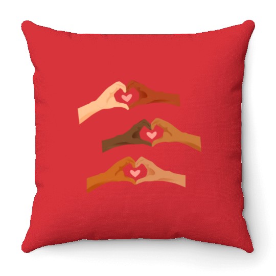 Watercolor Multi Hands Making Hearts Throw Pillows
