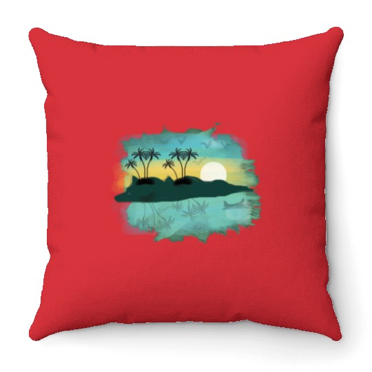 Beach Sunset Watercolor Design Sublimation Art 2 Throw Pillows