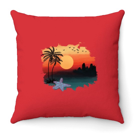 Beach Sunset Watercolor Design Sublimation Art 1 Throw Pillows