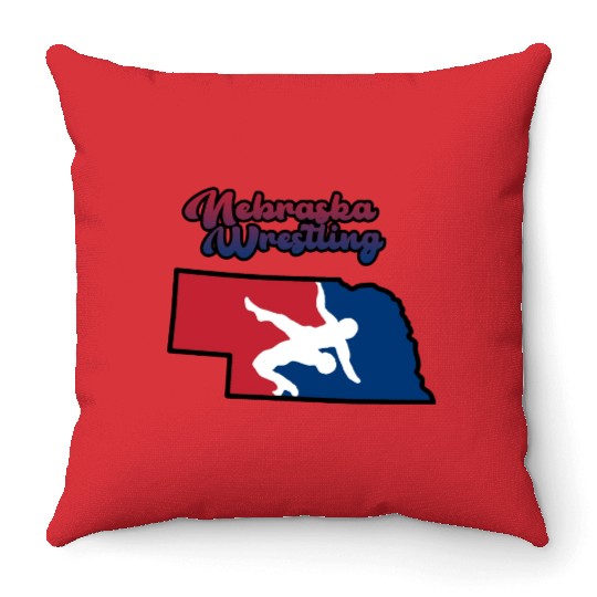 Nebraska Wrestling (USA Colors) Throw Pillows