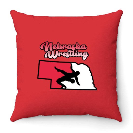 Nebraska Wrestling (State Colors) Throw Pillows