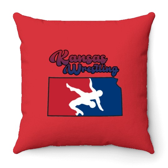 Kansas Wrestling (USA Colors) Throw Pillows