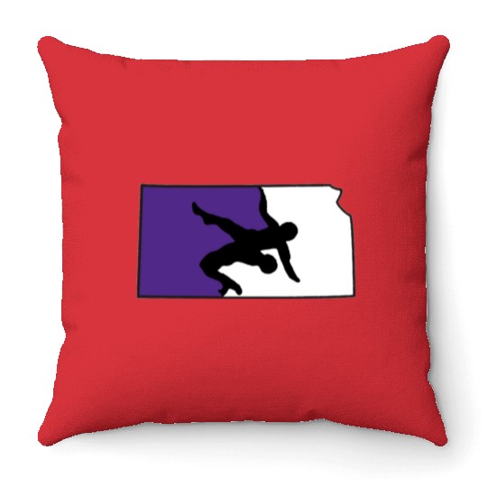 Kansas Wrestling (State Colors) Throw Pillows