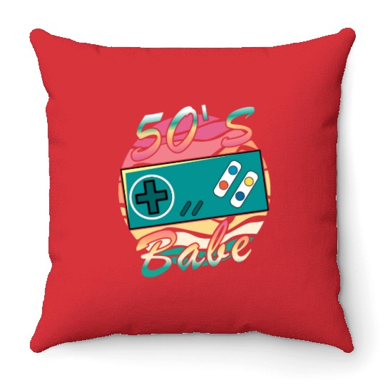 Gamer Girl Babe Retro 50s 1950 Throw Pillows