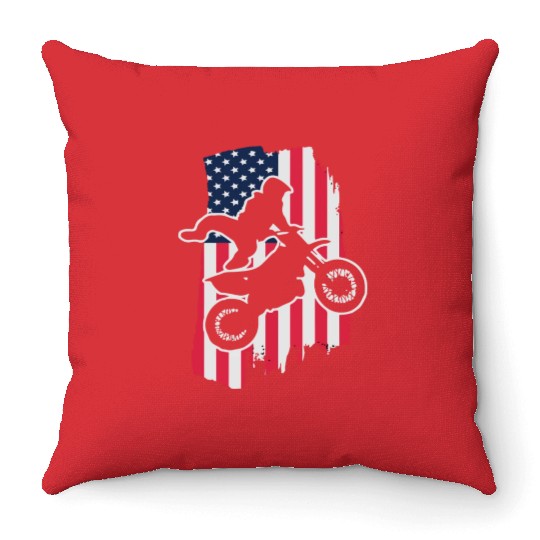 Dirt Bike USA Throw Pillows