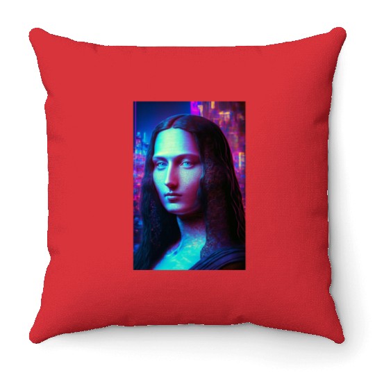 Mona lisa in future Throw Pillows