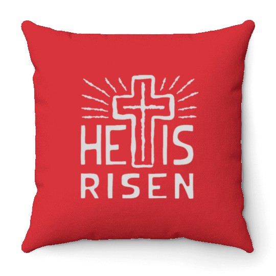 Christian Cross Easter He is Risen Throw Pillows