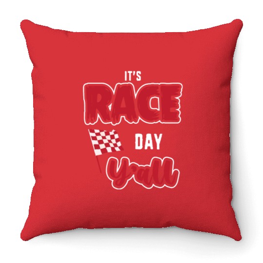 Its Race Day Yall Funny Dirt Track Racing Throw Pillows