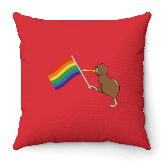 Rainbow Kiwi Pride Throw Pillows