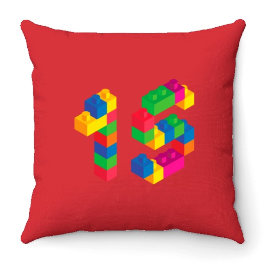 Cute Block Building 15th Birthday Gift 15 Year Throw Pillows