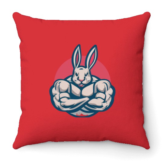Funny gym design Rabbit. Throw Pillows