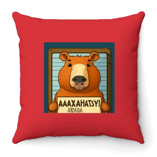 Capybara Mugshot Outlaw: Wanted for 93 Felonies Na Throw Pillows