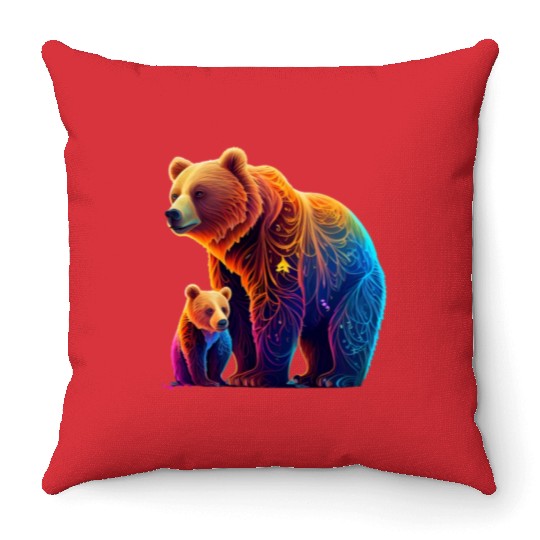 Mother Bear and Cub Sublimation Graphic Wild 3 Throw Pillows