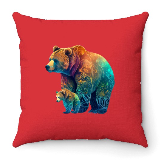 Mother Bear and Cub Sublimation Graphic Wild 1 Throw Pillows